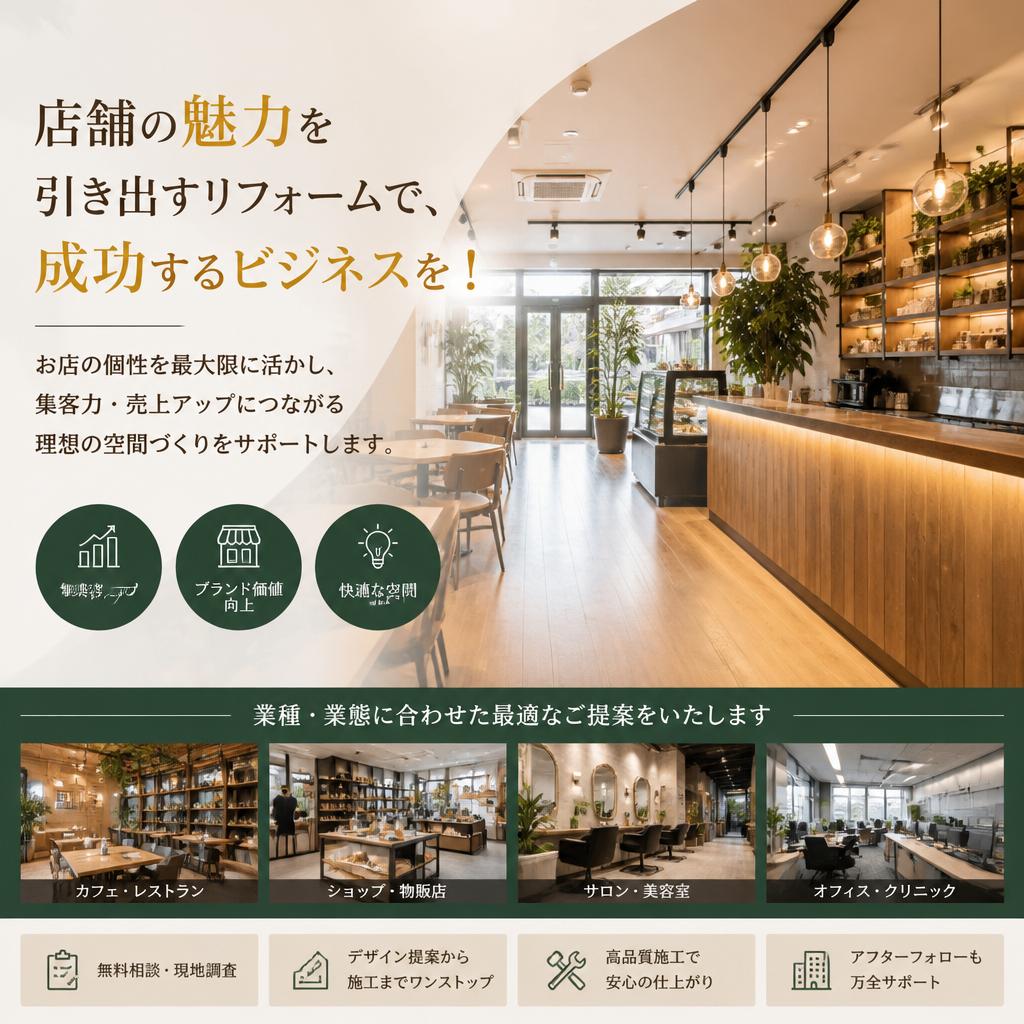店舗の魅力を引き出すリフォームで、成功するビジネスを！