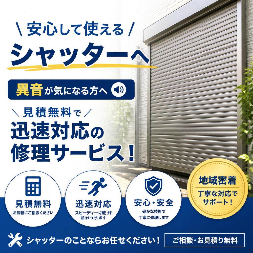 安心して使えるシャッターへ：異音が気になる方、見積無料で迅速対応の修理サービスを！