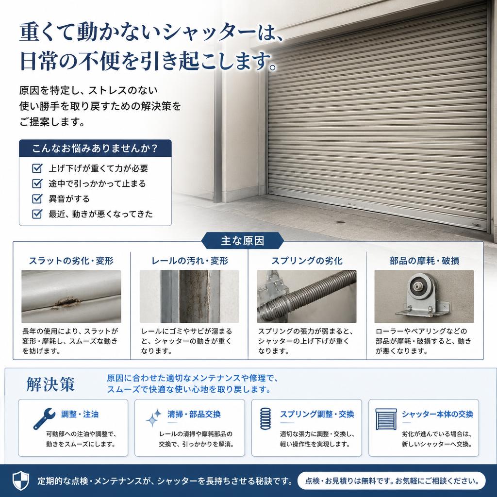 重い・動かないシャッターの問題