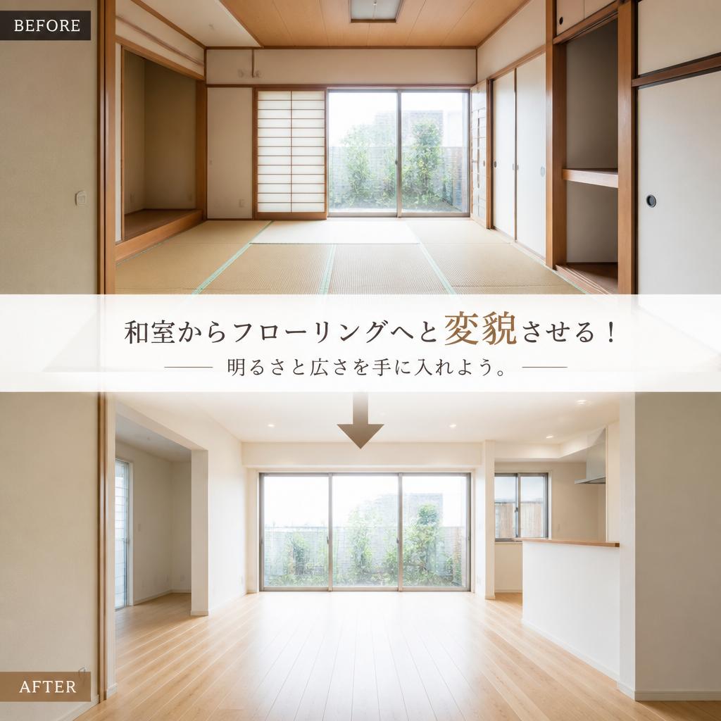 和室からフローリングへと変貌させる！明るさと広さを手に入れよう。