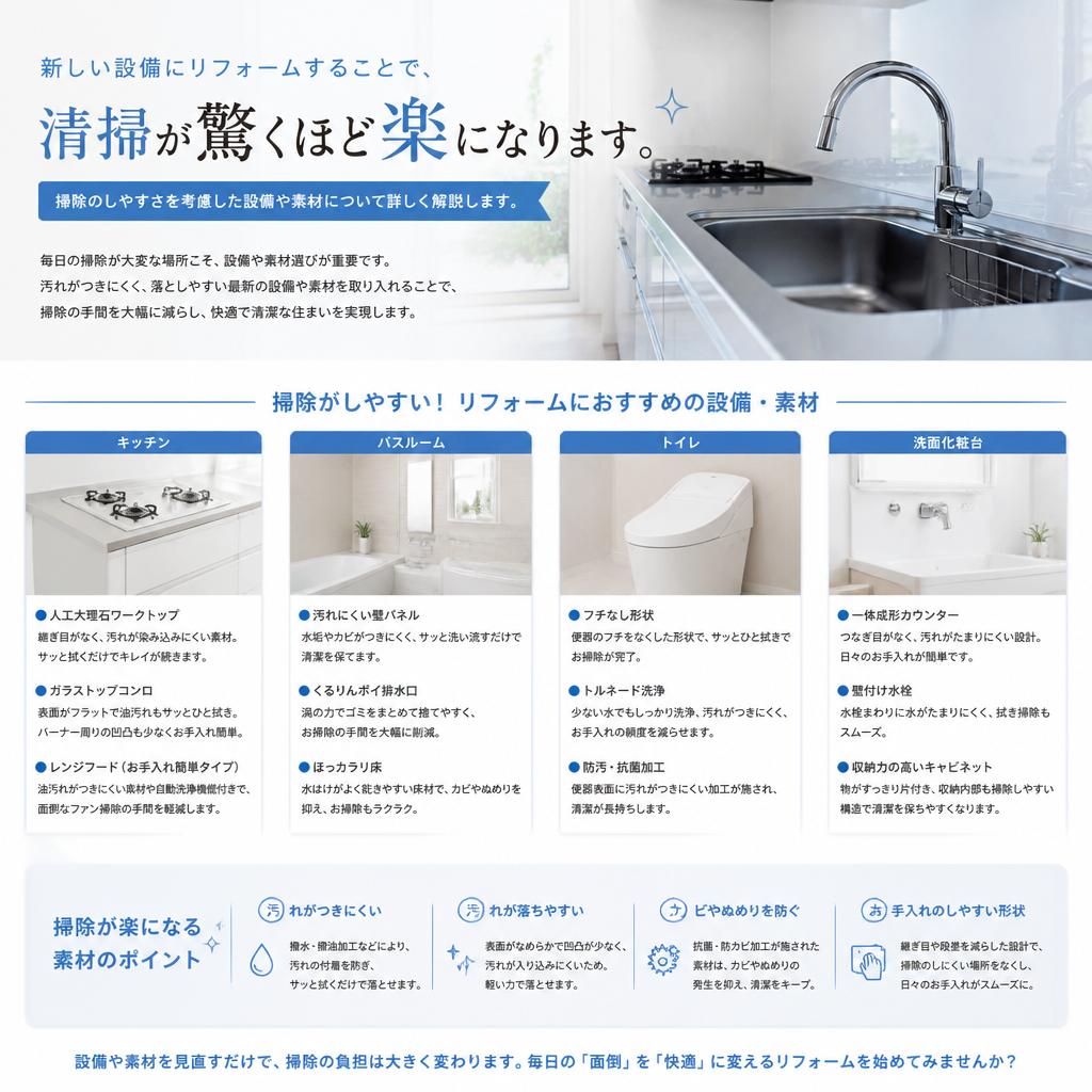 清掃が楽になる最新設備
