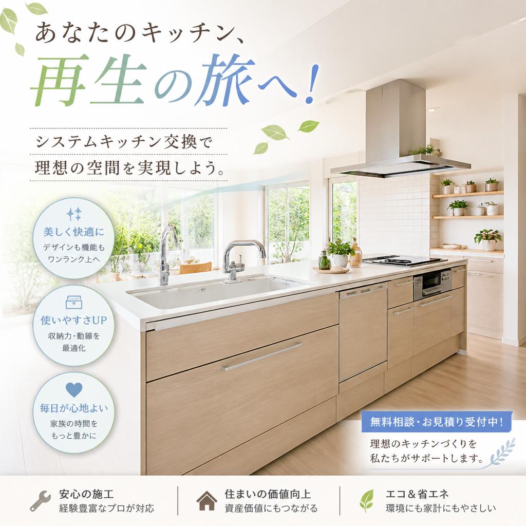 あなたのキッチン、再生の旅へ！システムキッチン交換で理想の空間を実現しよう。