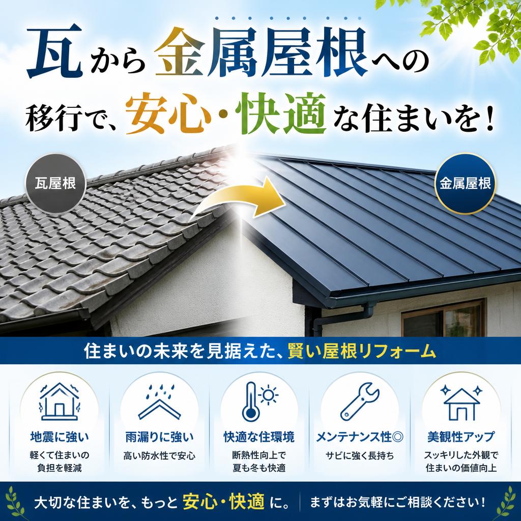 瓦から金属屋根への移行で、安心・快適な住まいを！