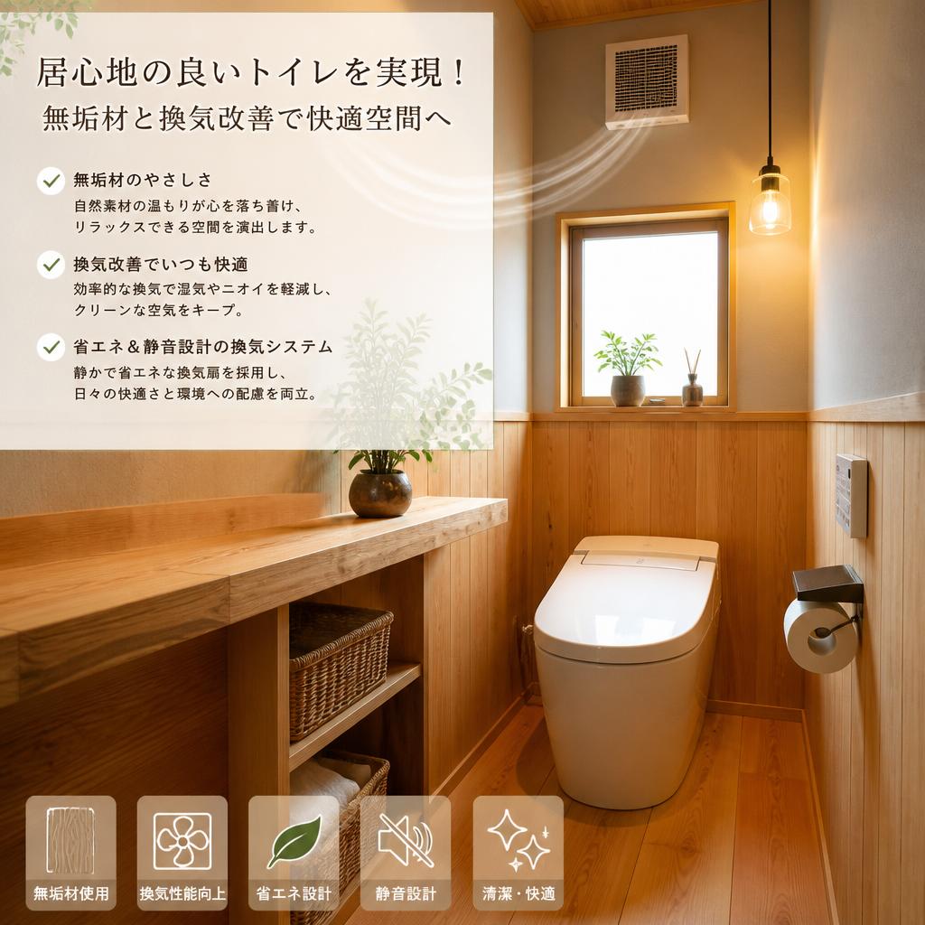 居心地の良いトイレを実現！無垢材と換気改善で快適空間へ