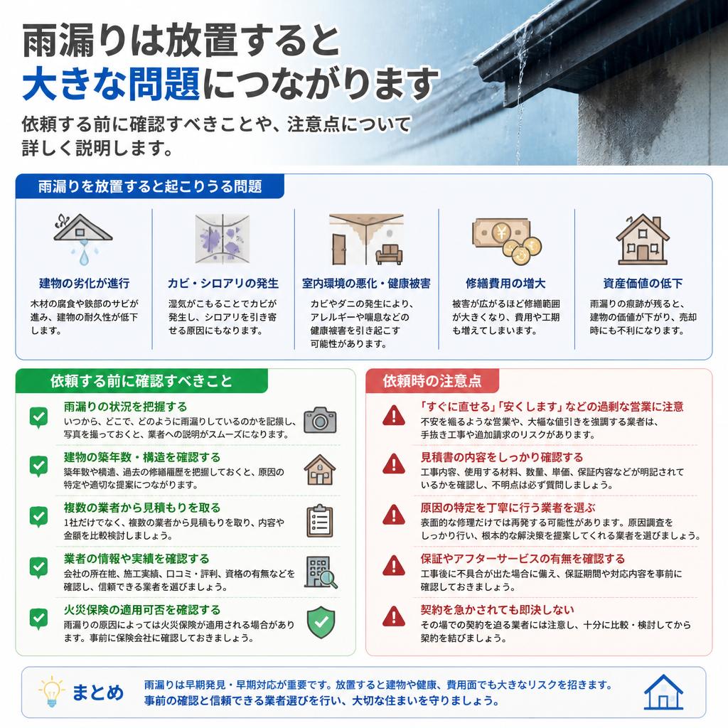 雨漏り修理を依頼する際の注意点