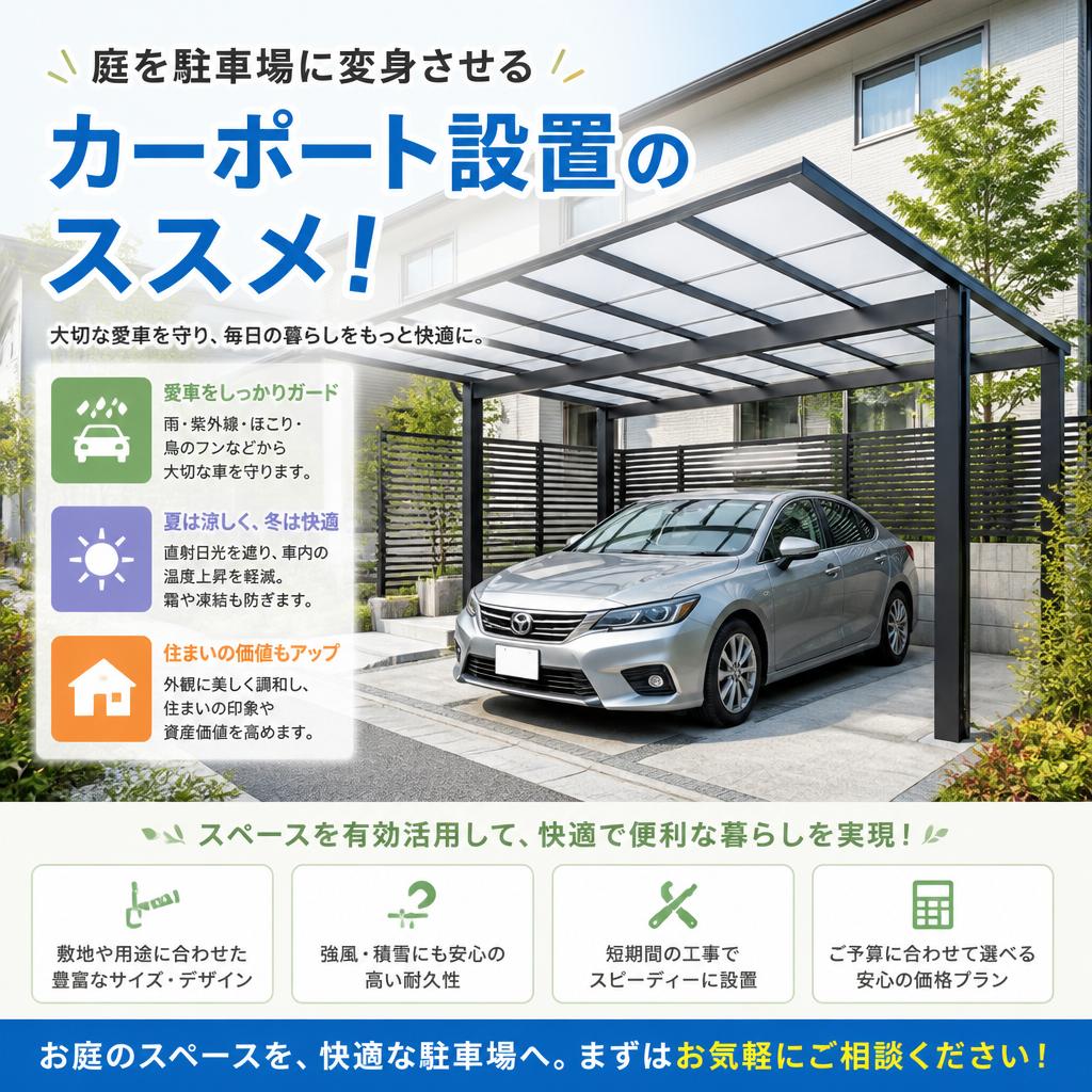 庭を駐車場に変身させるカーポート設置のススメ！